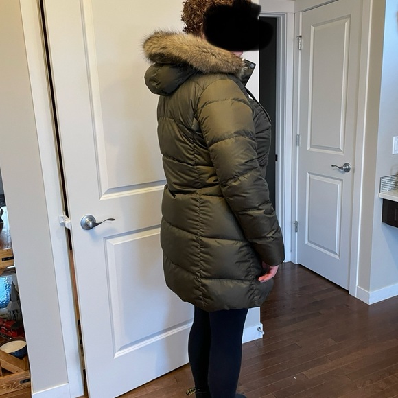 Women's Olive Parka with Faux Fur Trim - Picture 4 of 7
